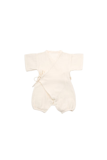 Salopeta petrecuta din muselina, BabyCosy, 100% bumbac organic, Ecru