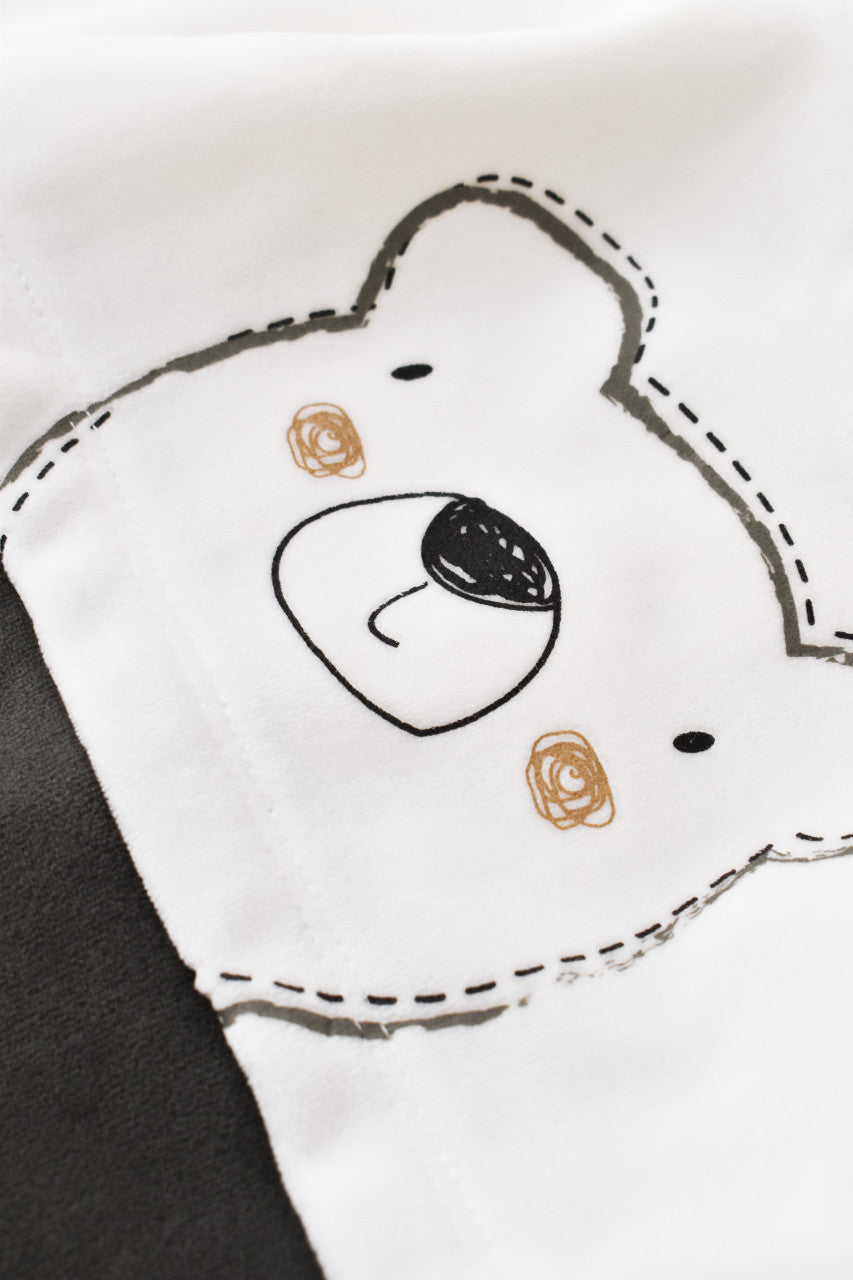 Salopeta Ursulet cu maneca lunga si botosei din 80%bumbac organic si 20% poliester - Antracit, BabyCosy