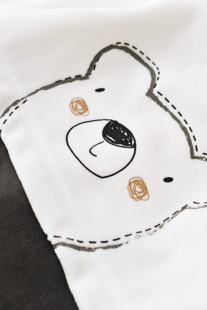 Salopeta Ursulet cu maneca lunga si botosei din 80%bumbac organic si 20% poliester - Antracit, BabyCosy