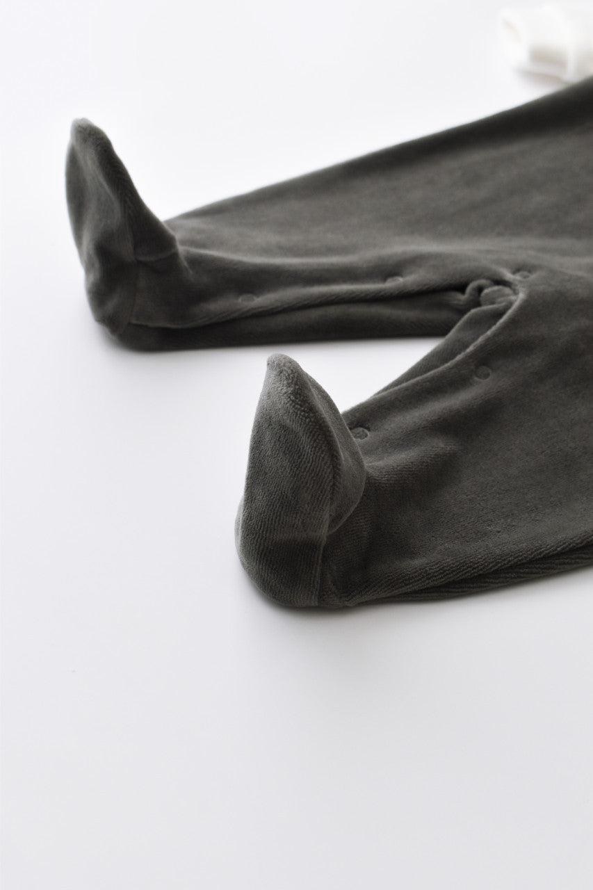 Salopeta Ursulet cu maneca lunga si botosei din 80%bumbac organic si 20% poliester - Antracit, BabyCosy