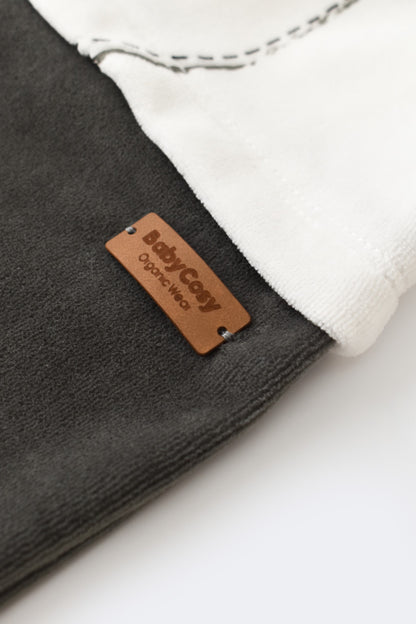 Salopeta Ursulet cu maneca lunga si botosei din 80%bumbac organic si 20% poliester - Antracit, BabyCosy