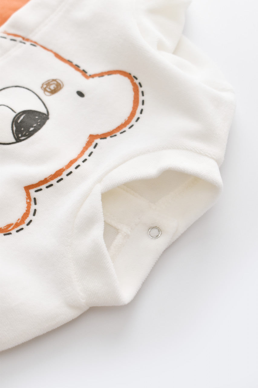 Salopeta Ursulet cu maneca lunga si botosei din 80%bumbac organic si 20% poliester - Portocaliu, BabyCosy