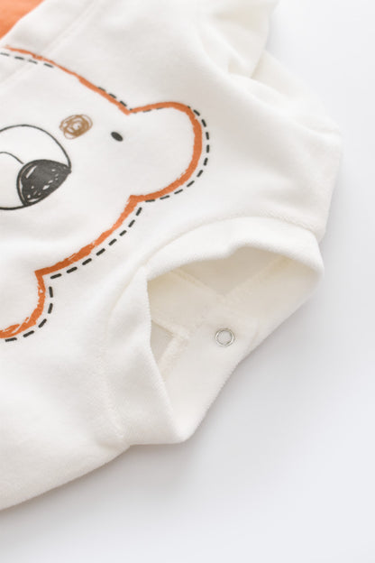 Salopeta Ursulet cu maneca lunga si botosei din 80%bumbac organic si 20% poliester - Portocaliu, BabyCosy