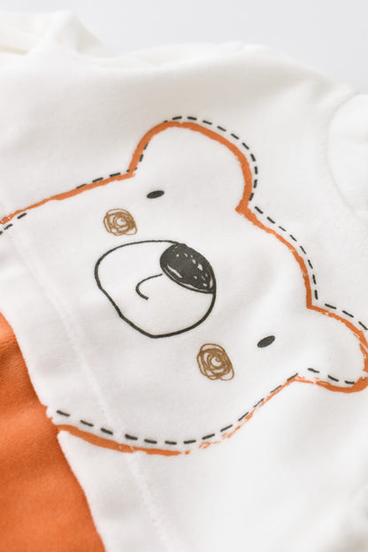 Salopeta Ursulet cu maneca lunga si botosei din 80%bumbac organic si 20% poliester - Portocaliu, BabyCosy
