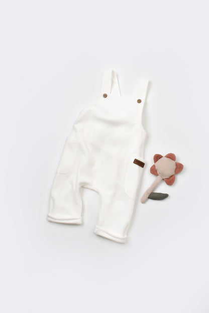 Salopeta Velvet cu bretele din 80%bumbac organic si 20% poliester - Ecru, BabyCosy