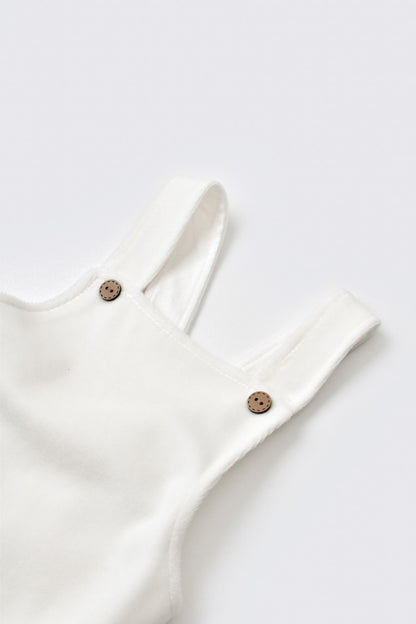 Salopeta Velvet cu bretele din 80%bumbac organic si 20% poliester - Ecru, BabyCosy
