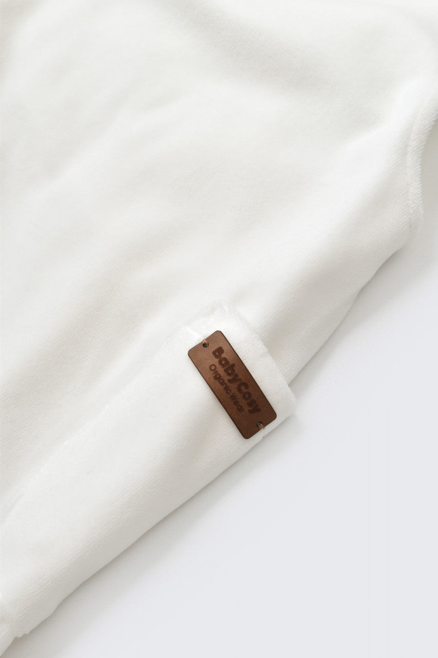 Salopeta Velvet cu bretele din 80%bumbac organic si 20% poliester - Ecru, BabyCosy