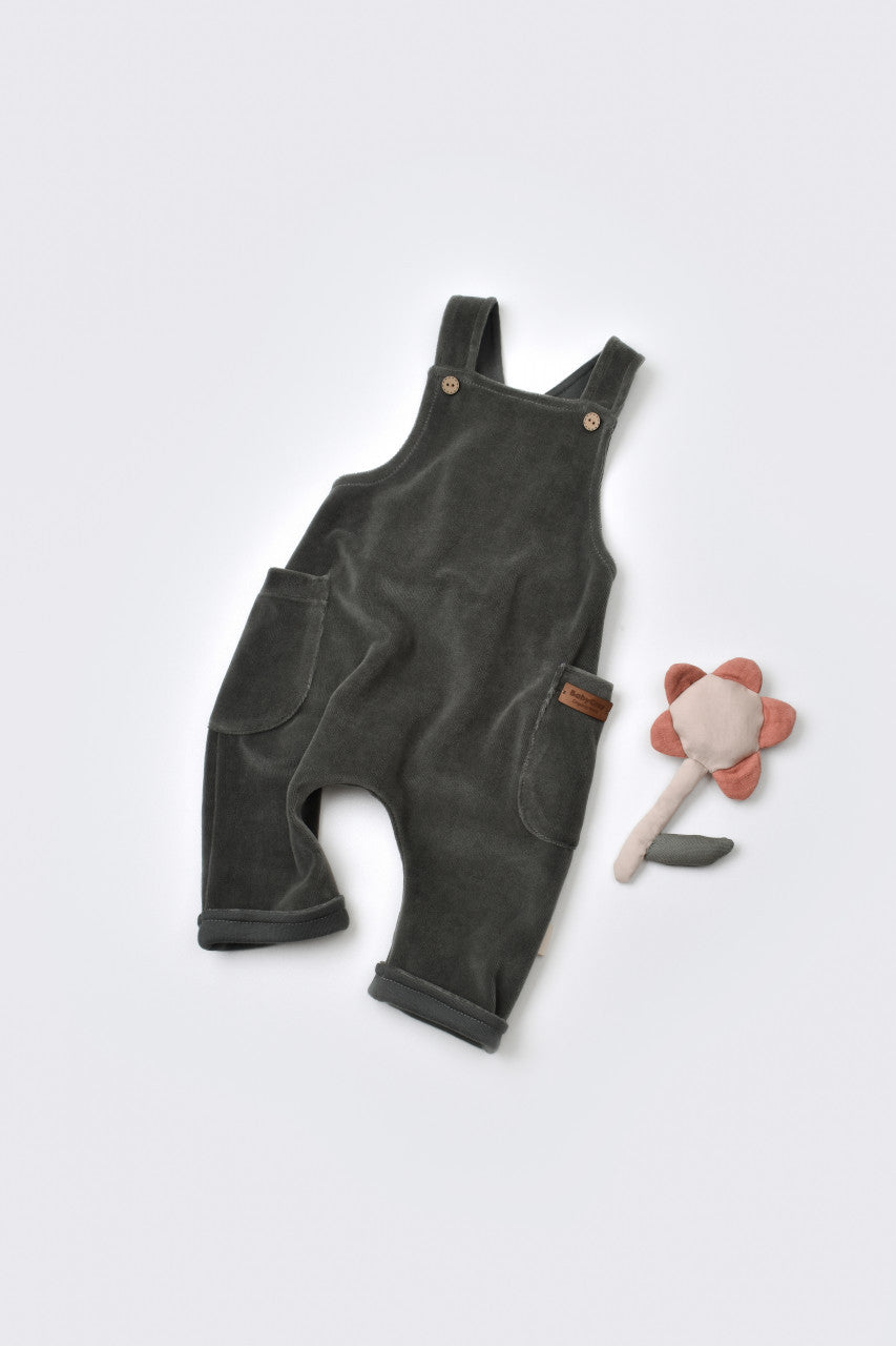 Salopeta Velvet cu bretele din 80%bumbac organic si 20% poliester - Antracit, BabyCosy
