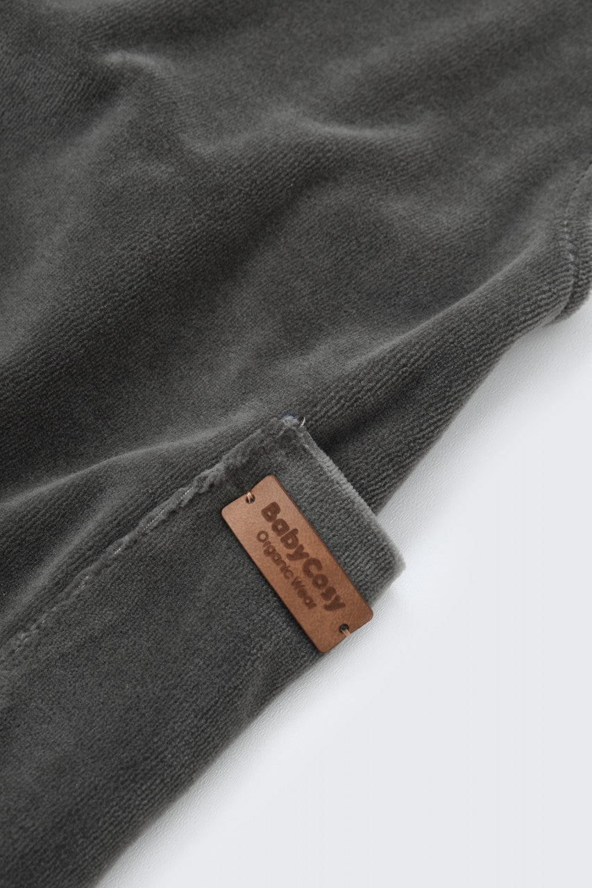 Salopeta Velvet cu bretele din 80%bumbac organic si 20% poliester - Antracit, BabyCosy