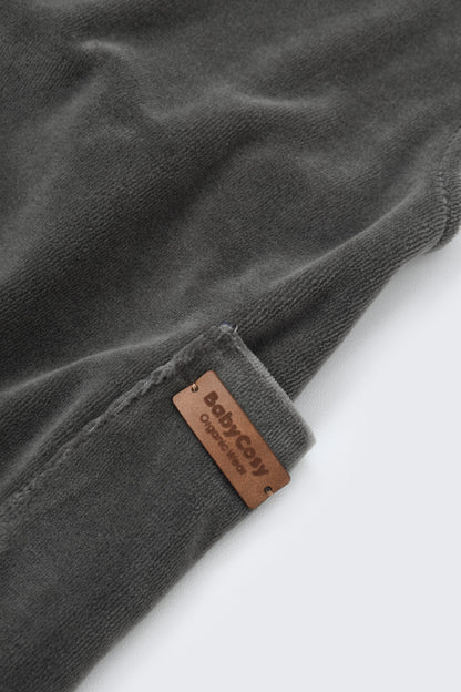 Salopeta Velvet cu bretele din 80%bumbac organic si 20% poliester - Antracit, BabyCosy