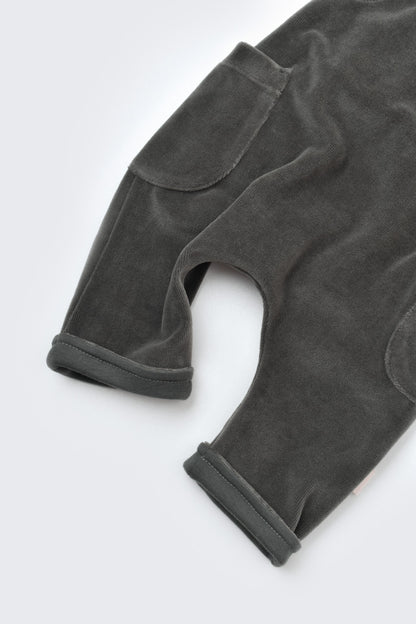Salopeta Velvet cu bretele din 80%bumbac organic si 20% poliester - Antracit, BabyCosy