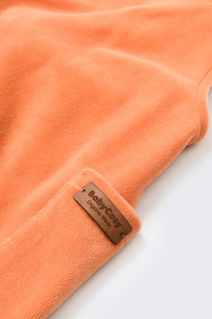 Salopeta Velvet cu bretele din 80%bumbac organic si 20% poliester - Portocaliu, BabyCosy