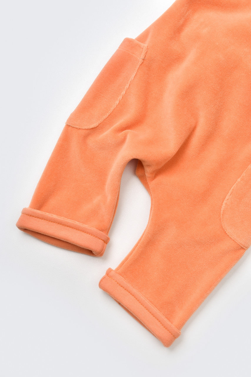 Salopeta Velvet cu bretele din 80%bumbac organic si 20% poliester - Portocaliu, BabyCosy
