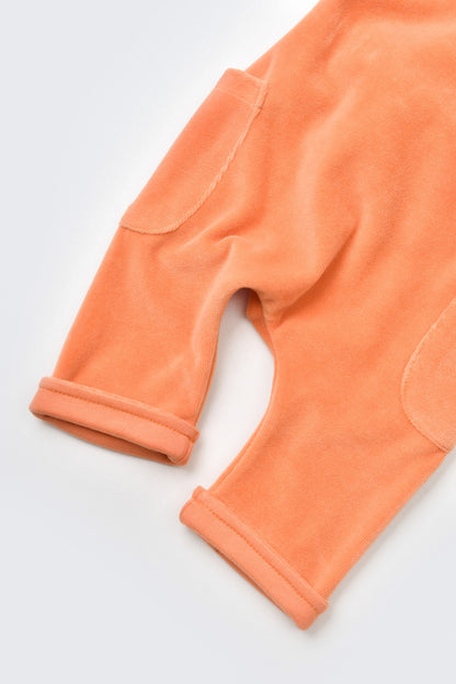Salopeta Velvet cu bretele din 80%bumbac organic si 20% poliester - Portocaliu, BabyCosy