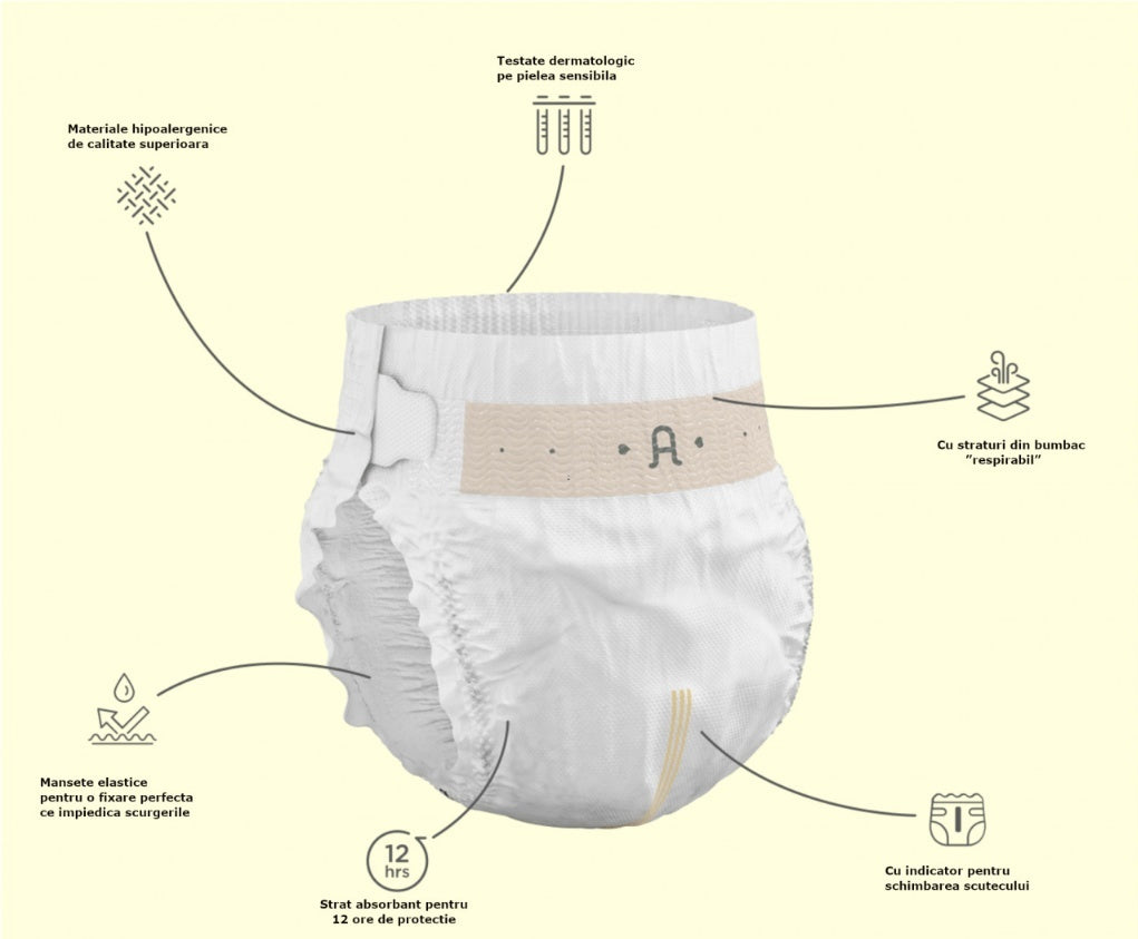 Scutece hipoalergenice Supreme Agnotis, marimea nr. 5, 13-17 kg, 38 bucati