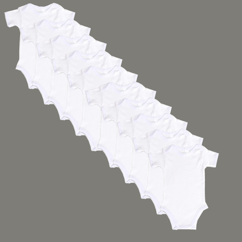 Set 10 body-uri din bumbac albe cu maneca scurta Drool -