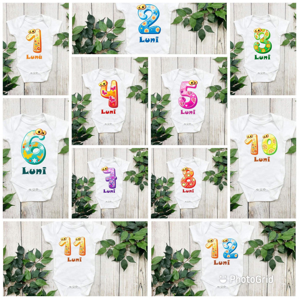 Set 12 body-uri cu lunile bebelusului Drool