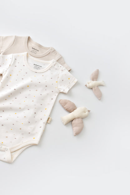 Set 2 body-uri bebe unisex -100% bumbac organic - Ecru cu buline, BabyCosy