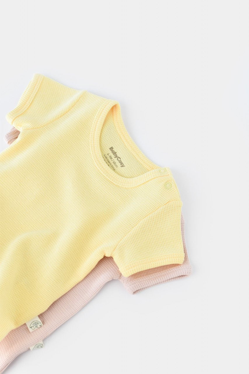 Set 2 body-uri bebe unisex -100% bumbac organic - Galben/Roz, BabyCosy