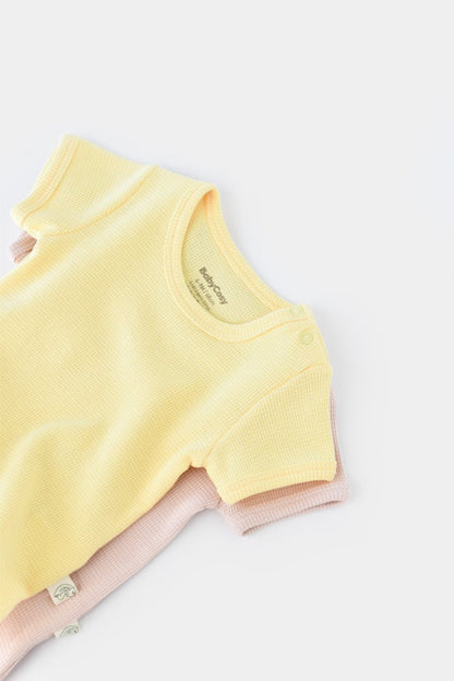Set 2 body-uri bebe unisex -100% bumbac organic - Galben/Roz, BabyCosy