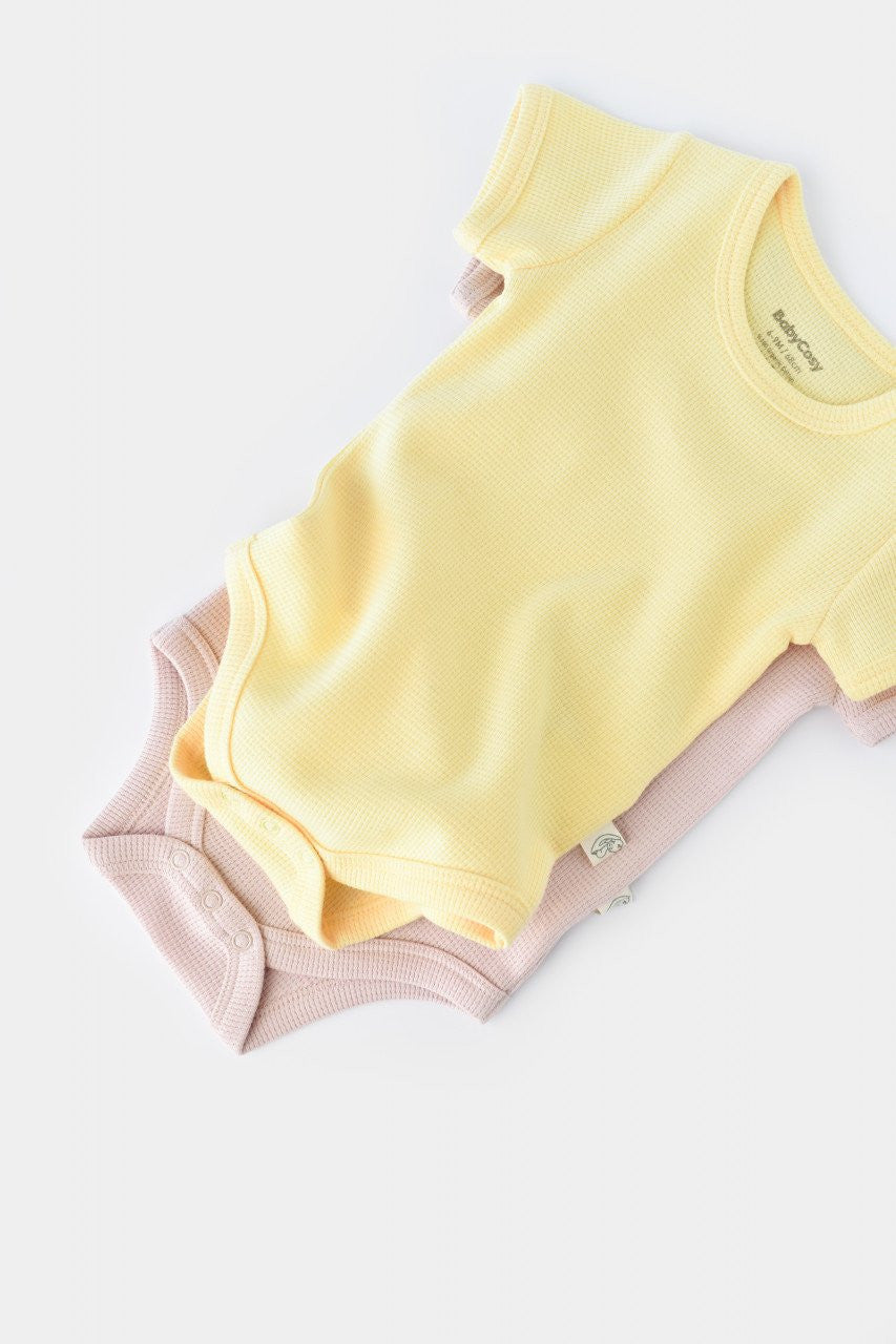 Set 2 body-uri bebe unisex -100% bumbac organic - Galben/Roz, BabyCosy