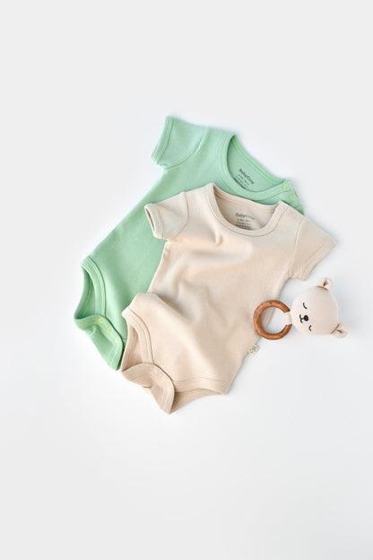 Set 2 body-uri bebe unisex -100% bumbac organic - Mint/Stone, BabyCosy
