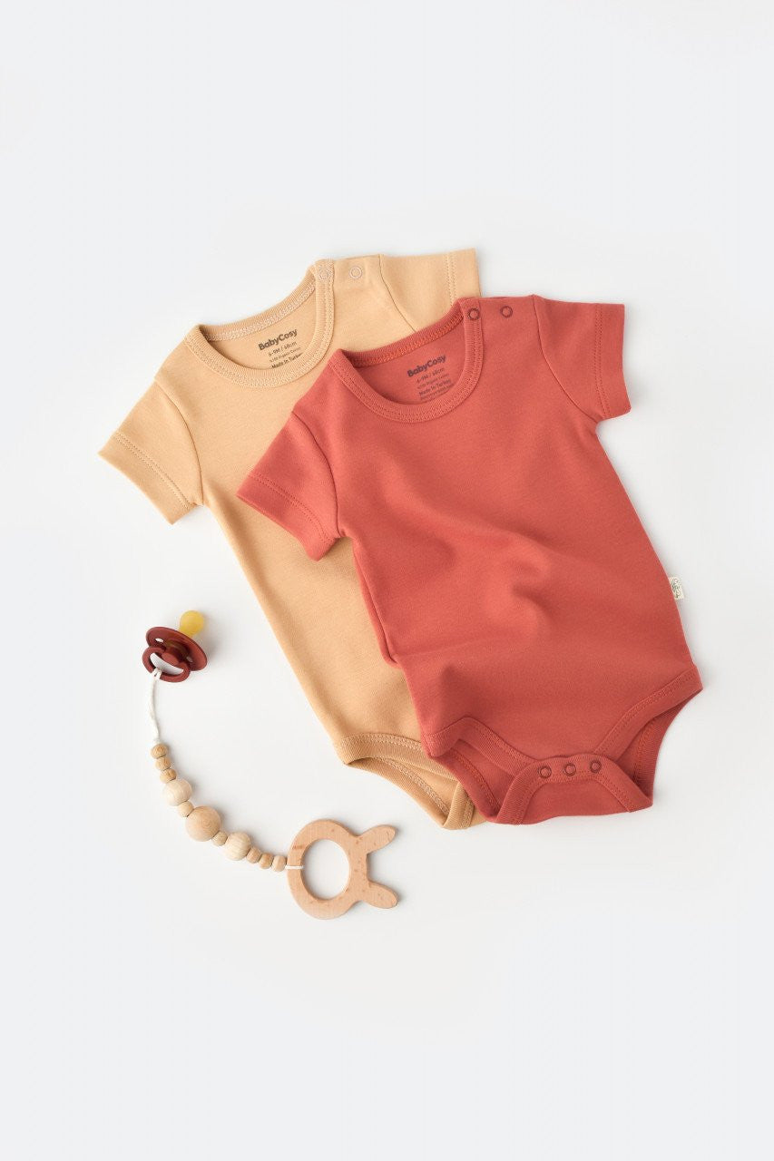 Set 2 body-uri bebe unisex -100% bumbac organic - Mustar/ Scortisoara, BabyCosy