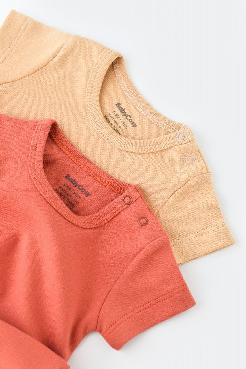 Set 2 body-uri bebe unisex -100% bumbac organic - Mustar/ Scortisoara, BabyCosy