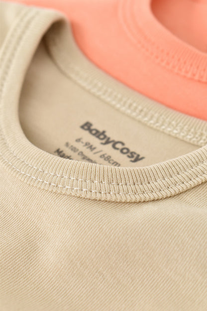 Set 2 body-uri bebe unisex -100% bumbac organic - Roz/Crem, BabyCosy