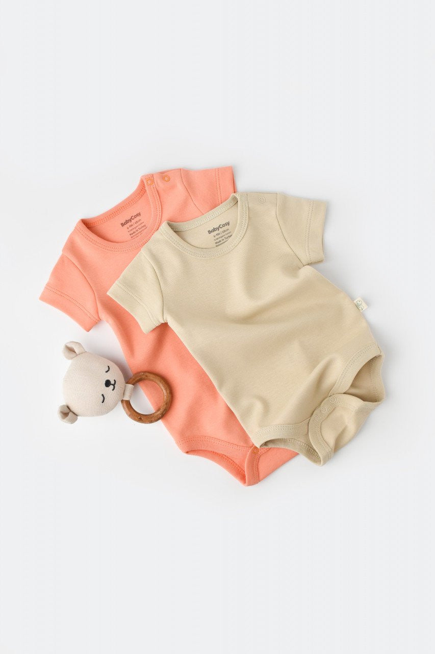 Set 2 body-uri bebe unisex -100% bumbac organic - Roz/Crem, BabyCosy