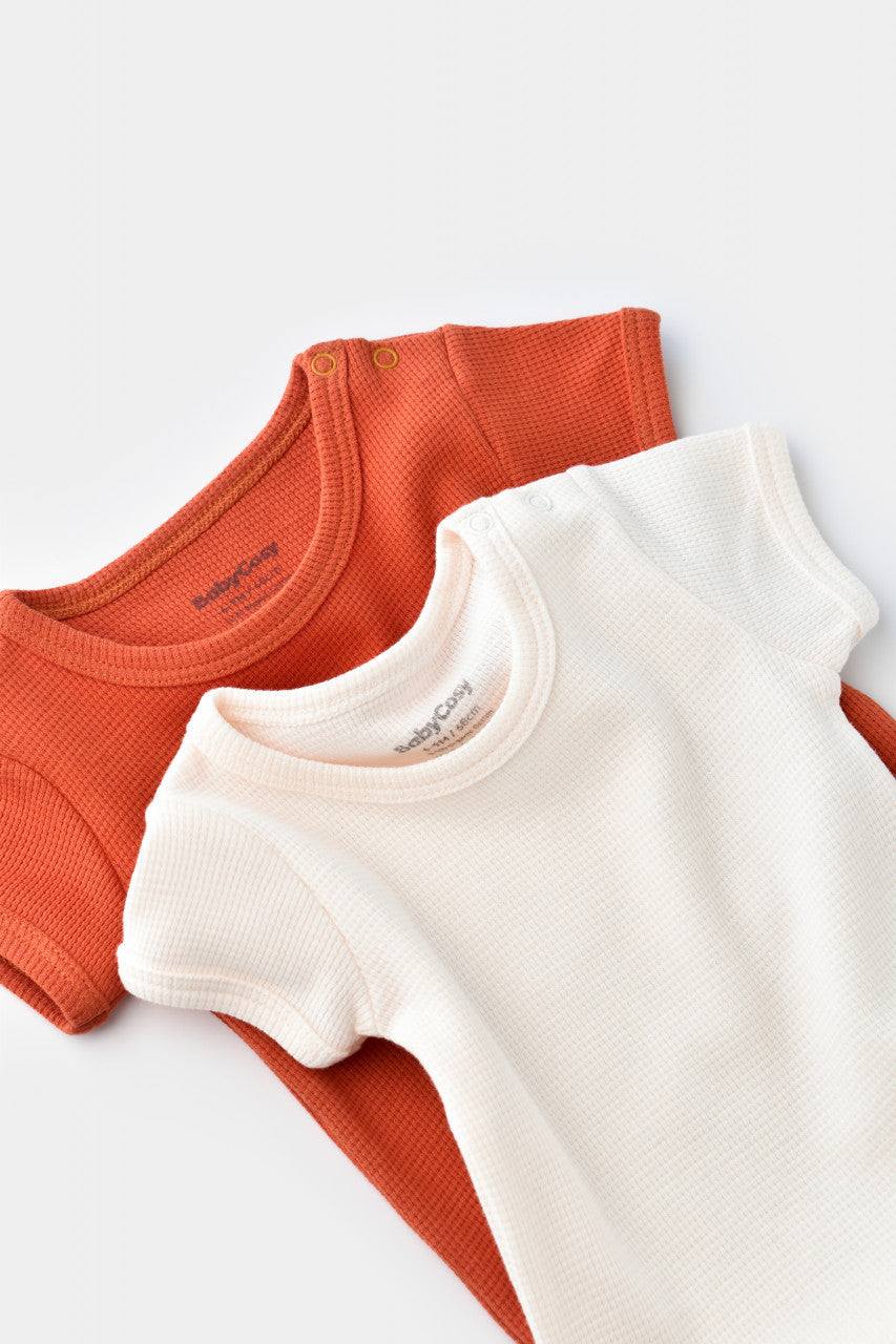 Set 2 body-uri bebe unisex -100% bumbac organic - Scortisoara/Ecru, BabyCosy