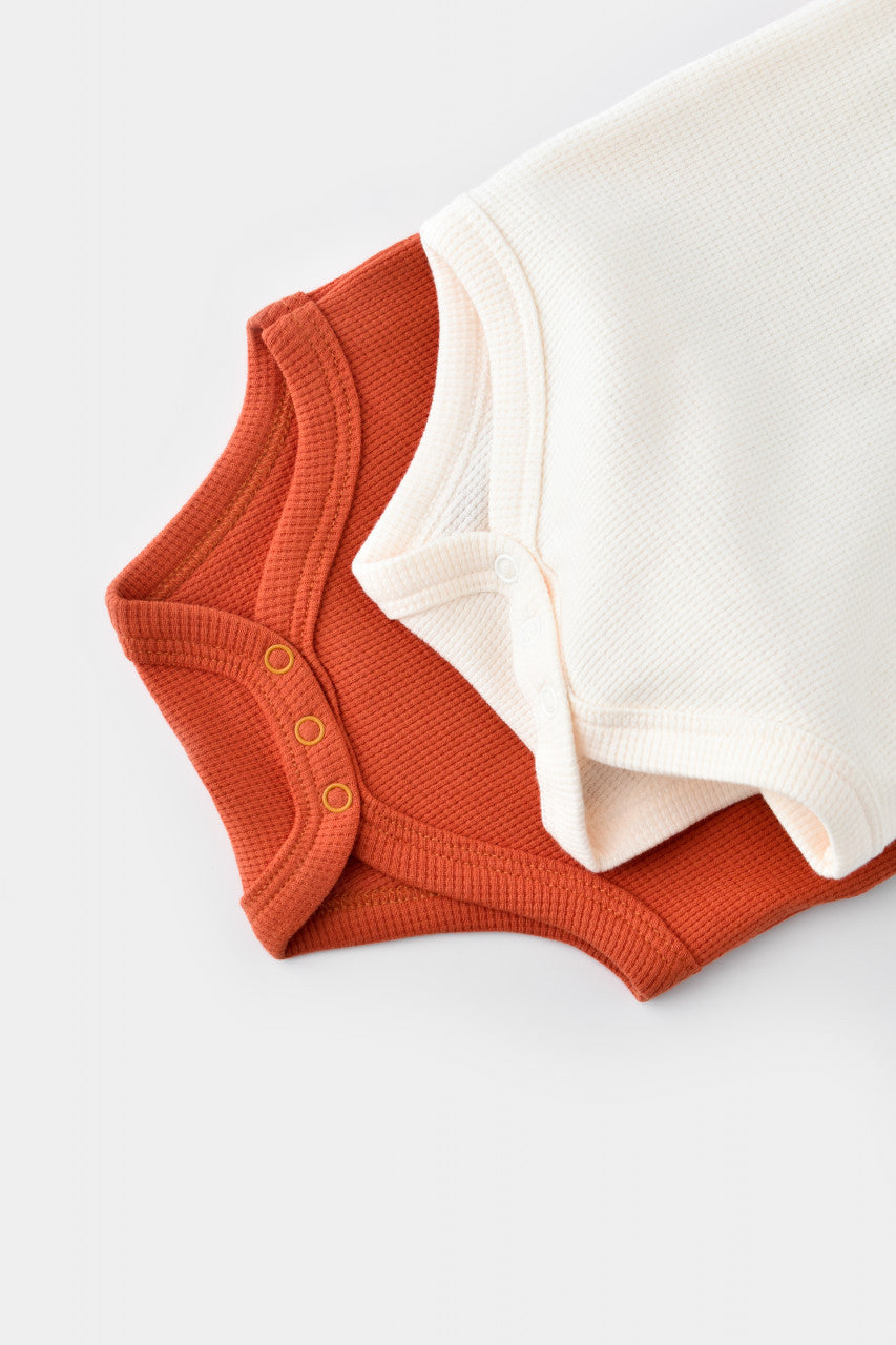 Set 2 body-uri bebe unisex -100% bumbac organic - Scortisoara/Ecru, BabyCosy