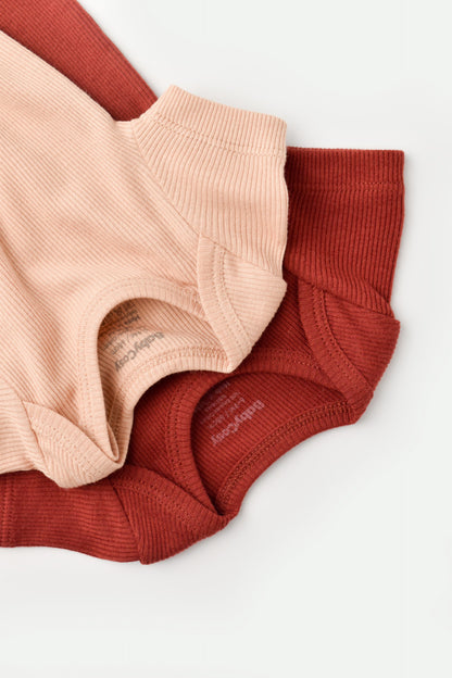 Set 2 body-uri bebe unisex din bumbac organic si modal - Caramiziu/Somon, BabyCosy