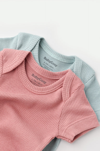 Set 2 body-uri bebe unisex din bumbac organic si modal - Mint/Rose, BabyCosy