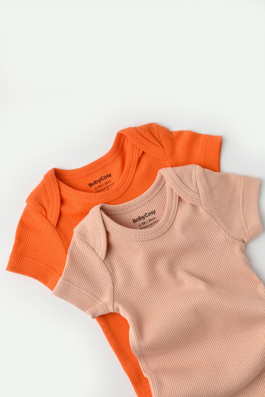 Set 2 body-uri bebe unisex din bumbac organic si modal - Rodie/Piersica, BabyCosy