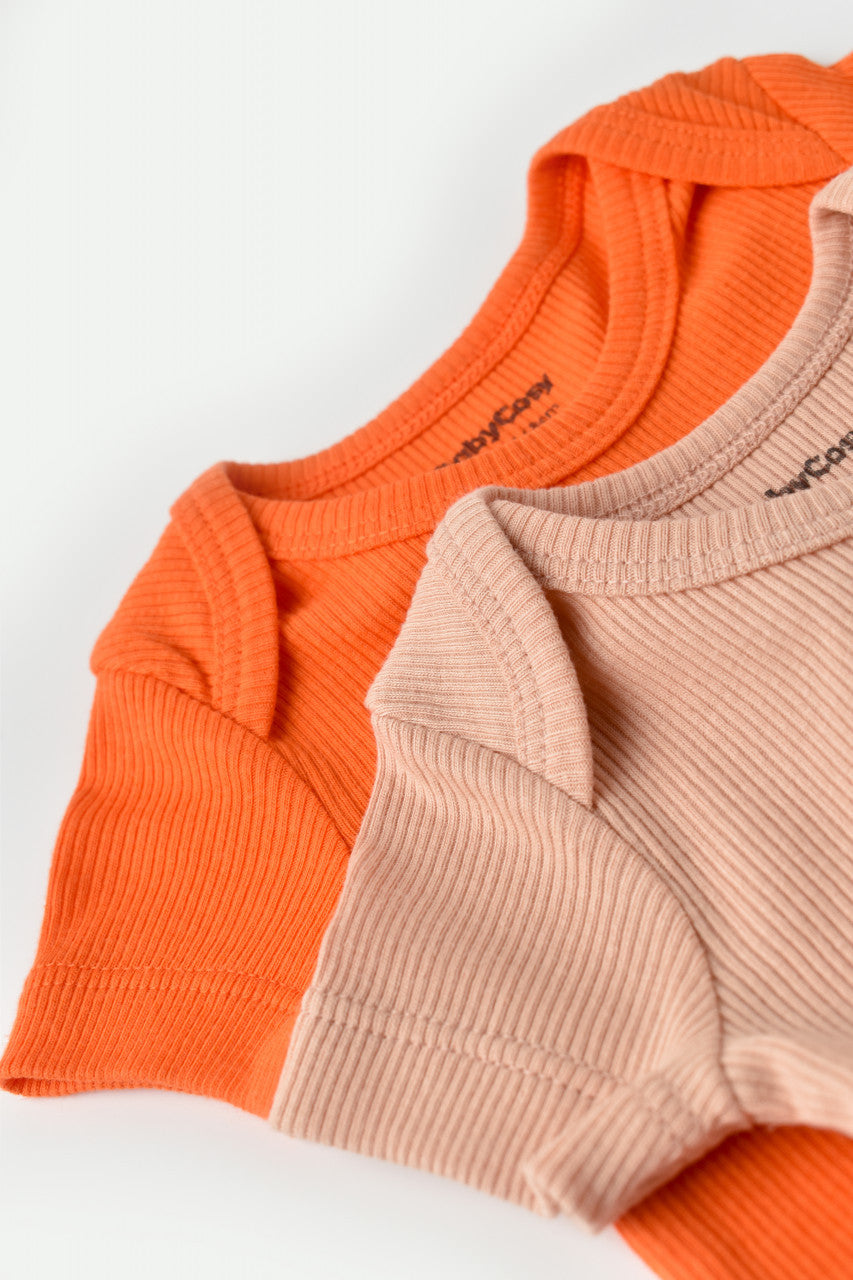 Set 2 body-uri bebe unisex din bumbac organic si modal - Rodie/Piersica, BabyCosy