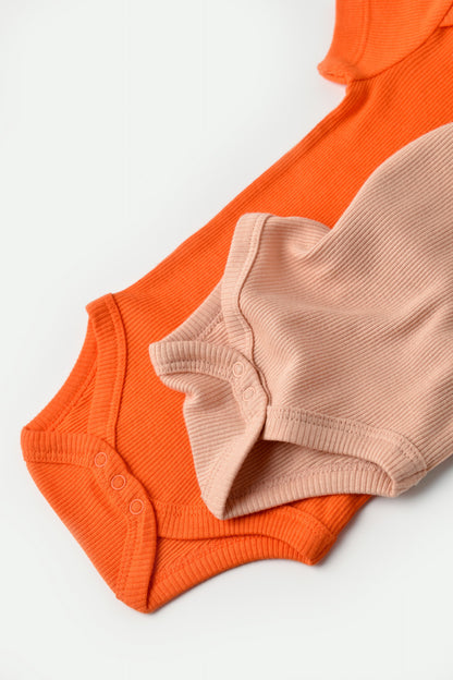 Set 2 body-uri bebe unisex din bumbac organic si modal - Rodie/Piersica, BabyCosy