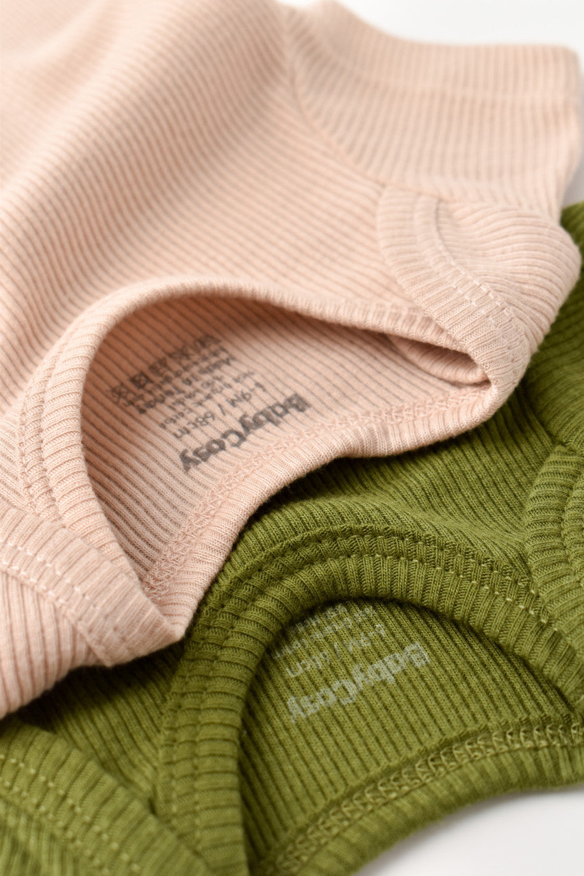Set 2 body-uri bebe unisex din bumbac organic si modal - Verde/Blush, BabyCosy