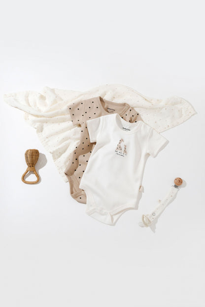 Set 2 body-uri bebe unisex Girafa, BabyCosy, 100% bumbac organic