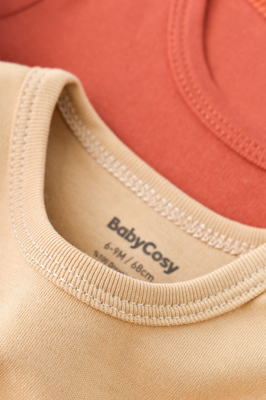 Set 2 body-uri cu maneca lunga bebe unisex -100% bumbac organic - Mustar/Scortisoara, BabyCosy