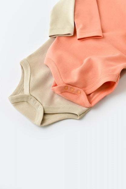 Set 2 body-uri cu maneca lunga bebe unisex -100% bumbac organic - Roz/Crem, BabyCosy