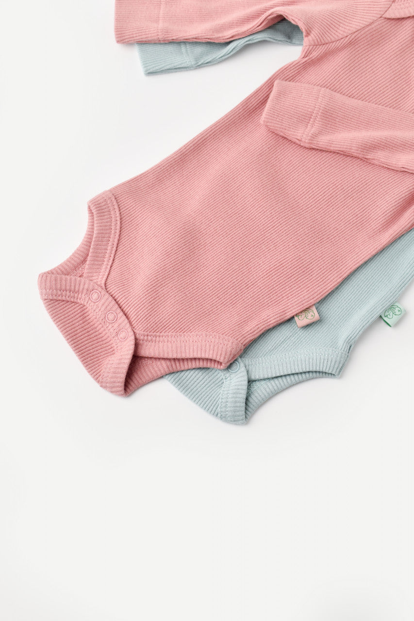 Set 2 body-uri cu maneca lunga bebe unisex din bumbac organic si modal - Mint/Rose, BabyCosy