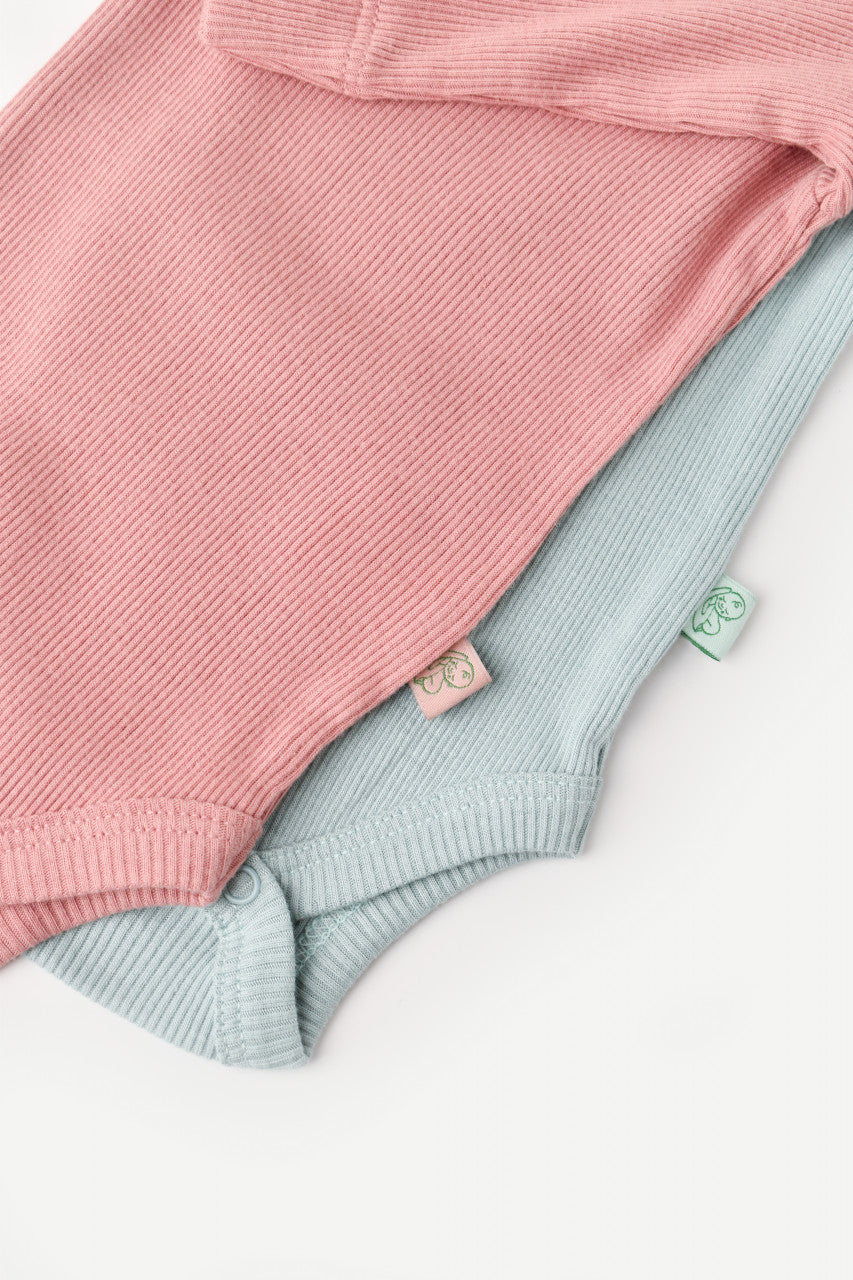 Set 2 body-uri cu maneca lunga bebe unisex din bumbac organic si modal - Mint/Rose, BabyCosy