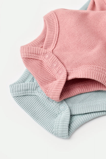 Set 2 body-uri cu maneca lunga bebe unisex din bumbac organic si modal - Mint/Rose, BabyCosy