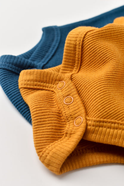 Set 2 body-uri cu maneca lunga bebe unisex din bumbac organic si modal - Bleumarin/Sofran, BabyCosy