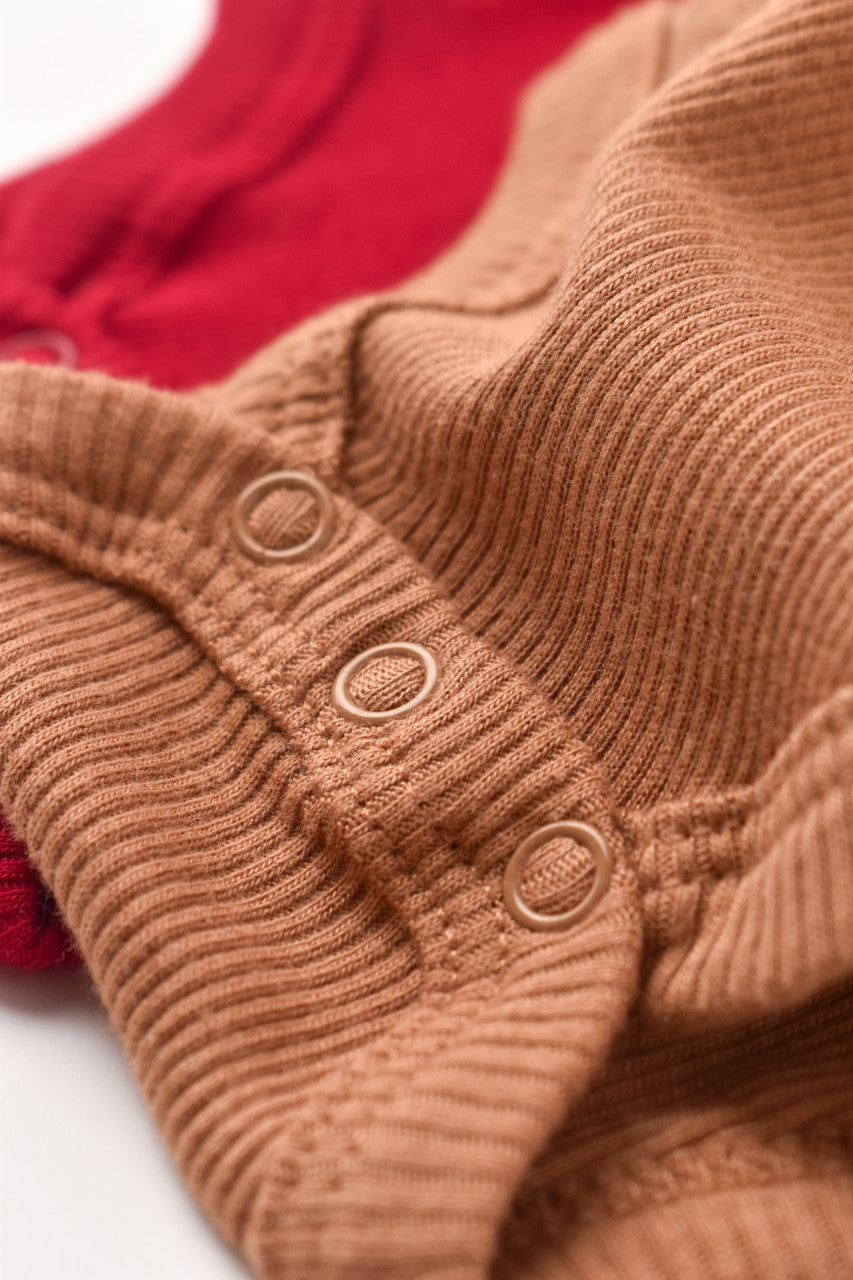 Set 2 body-uri cu maneca lunga bebe unisex din bumbac organic si modal - Maro/Rosu, BabyCosy