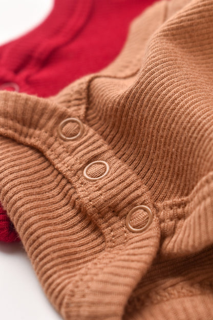 Set 2 body-uri cu maneca lunga bebe unisex din bumbac organic si modal - Maro/Rosu, BabyCosy