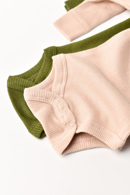 Set 2 body-uri cu maneca lunga bebe unisex din bumbac organic si modal - Verde/Blush, BabyCosy