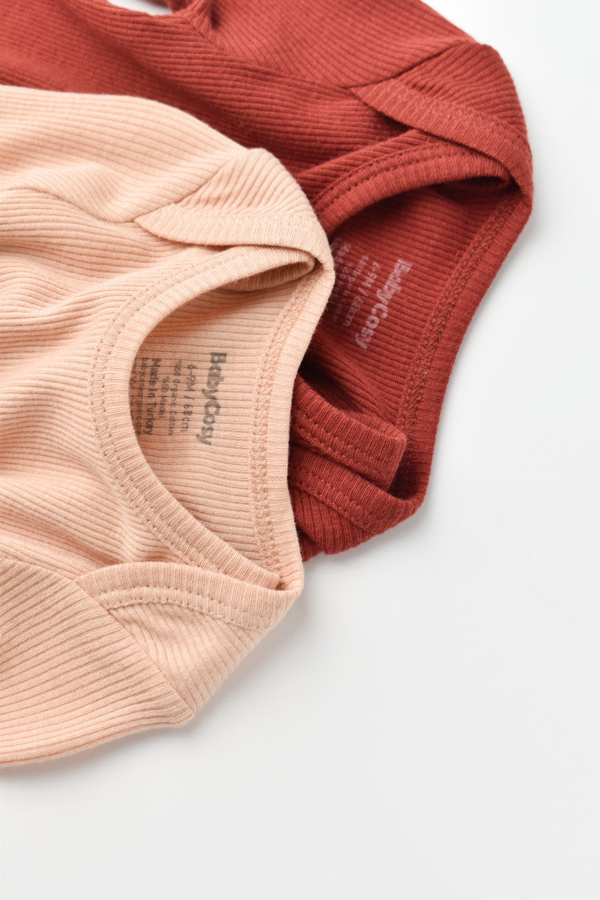 Set 2 body-uri cu maneca lunga bebe unisex din bumbac organic si modal - Caramiziu/Somon, BabyCosy