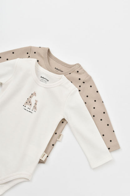 Set 2 body-uri cu maneca lunga bebe unisex Girafa, BabyCosy, 100% bumbac organic